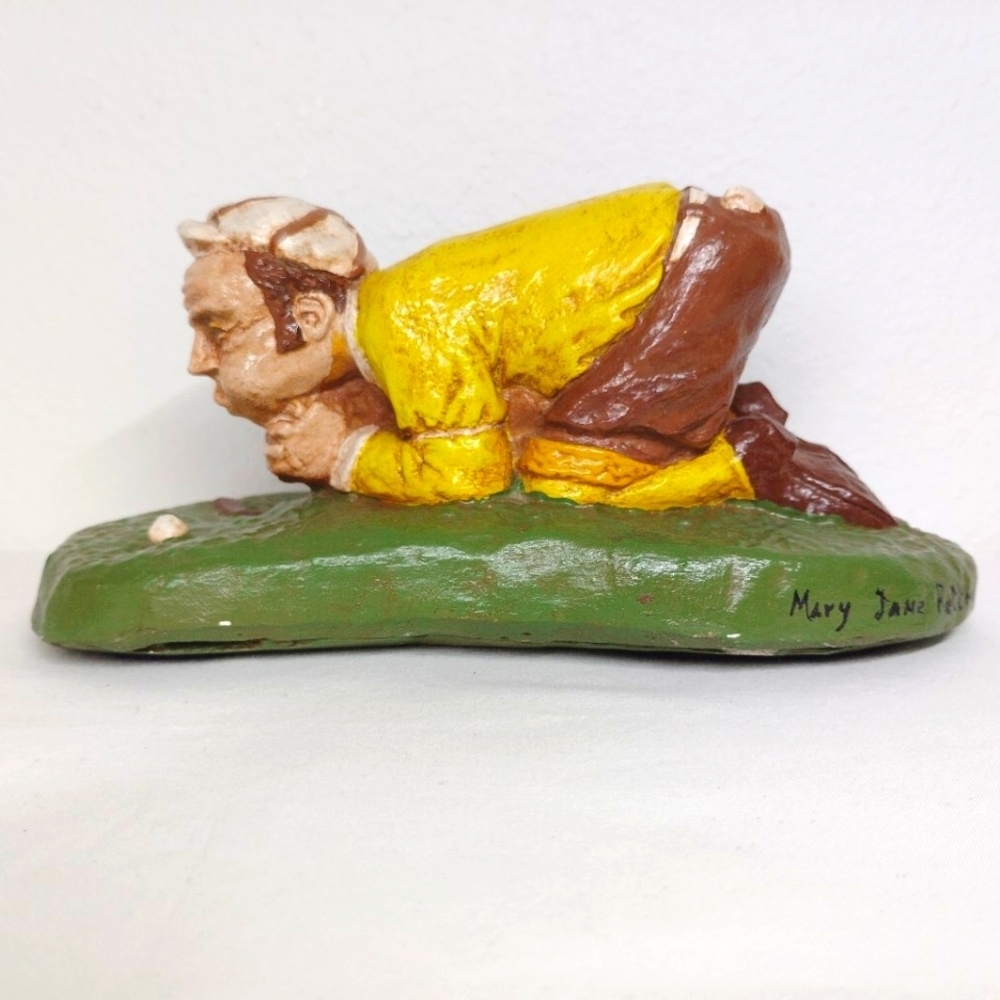 Rottman Pottery Golf Figurine Golfer Blow Ball Huff Puff Yellow Signed 1974